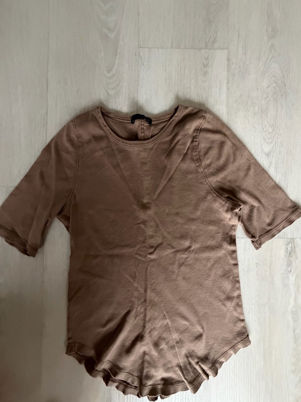 Zara Brown Short Sleeve Ruffle-Hem Tee